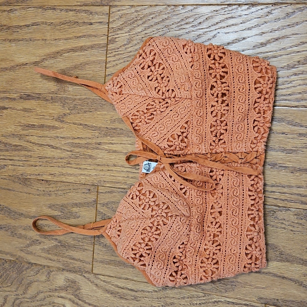 American Rag Orange Crocheted Cropped Corset Crop Top Size XS